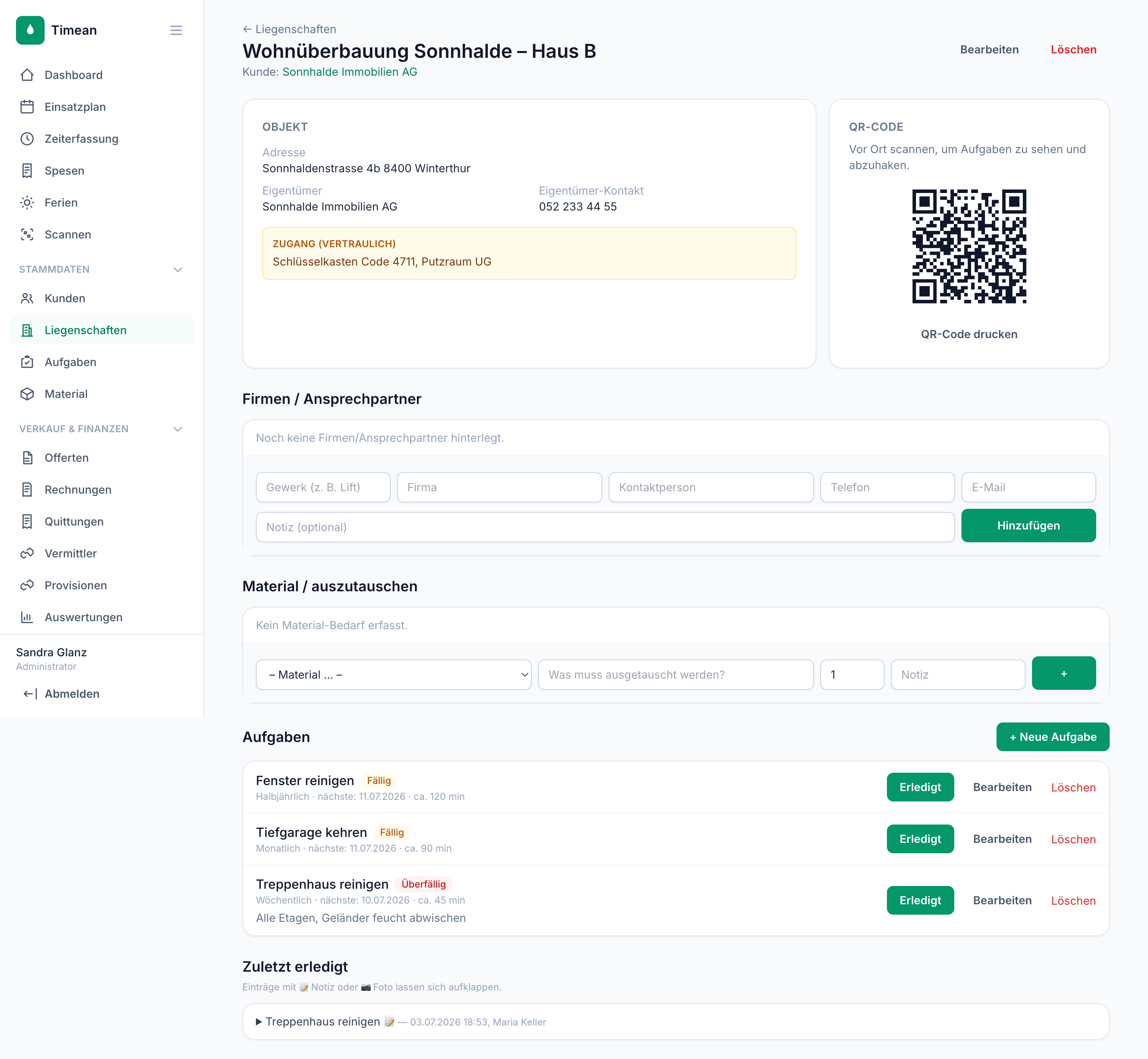 Liegenschaft mit QR-Code