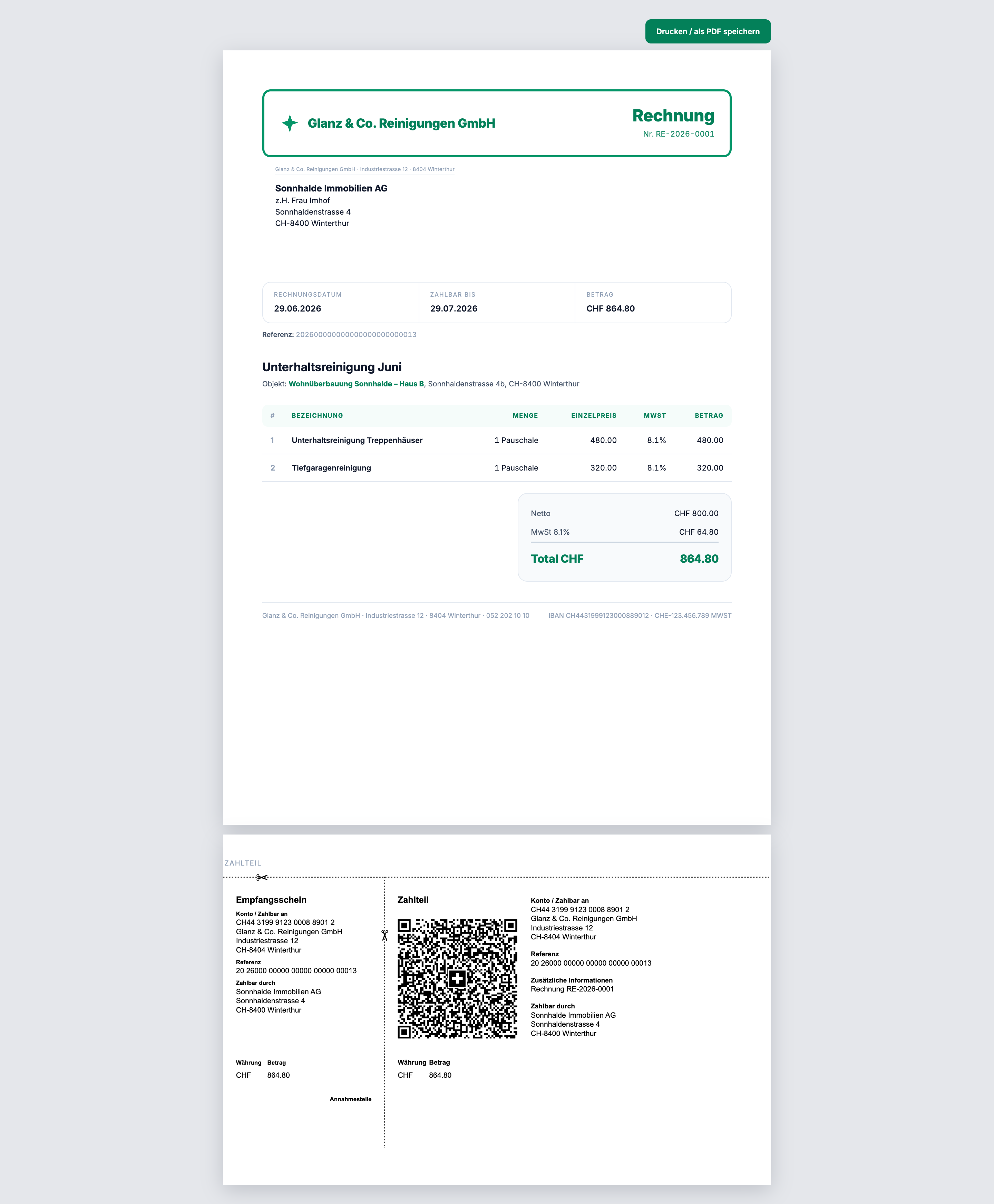 Rechnung mit Schweizer QR-Zahlteil